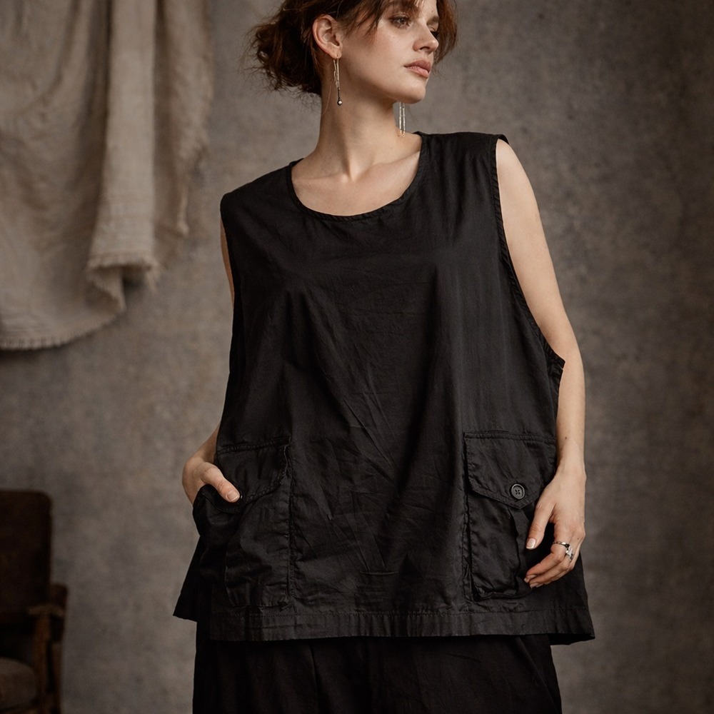 Ivan Grundahl Women Oversized Top Sz S Cargo Pockets Minimalist Lagenlook Scandi